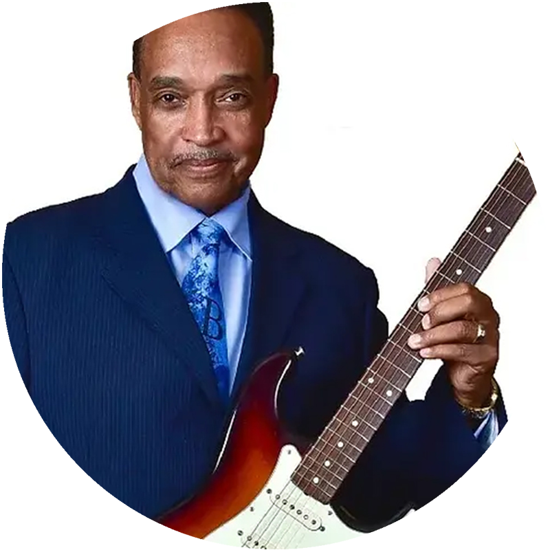 Johnny Rawls posing with an electric guitar